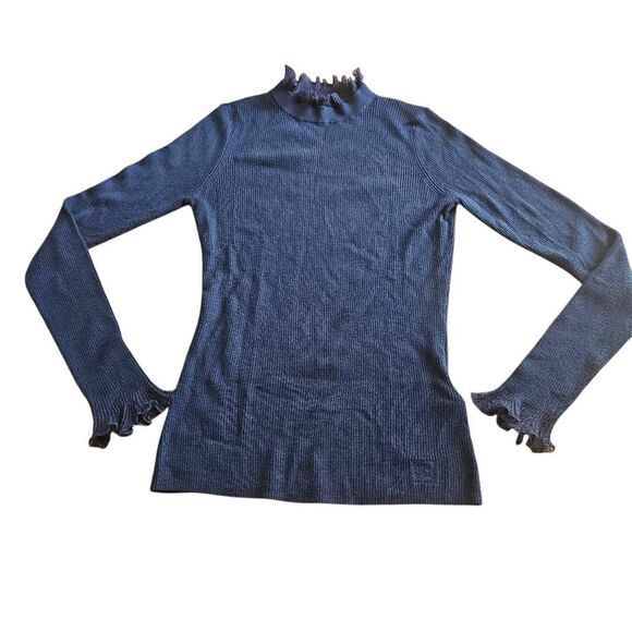 Ted baker Duana Sz 2 US S Midnight blue frill Neck detail light weight sweater - Picture 3 of 8